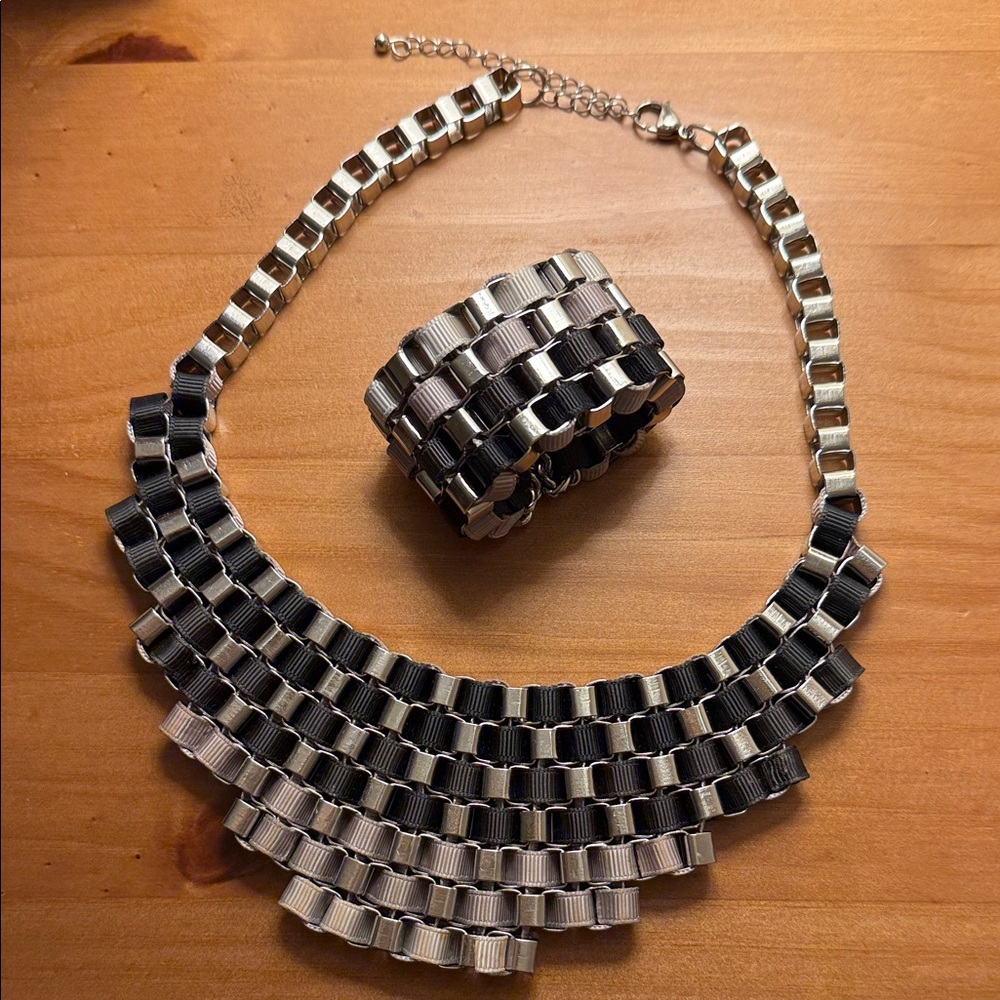 Reversible Black and Silver Necklace and Bracelet Set